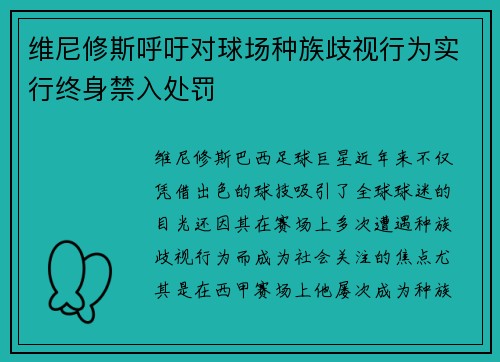 维尼修斯呼吁对球场种族歧视行为实行终身禁入处罚 维尼修斯呼吁对球场种族歧视行为实行终身禁入处罚